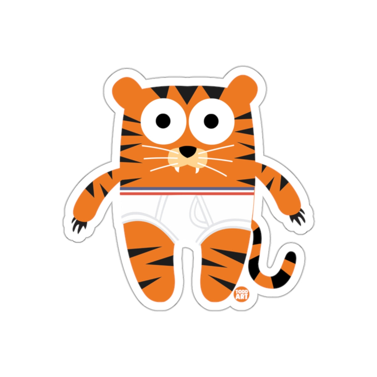 Cute Tiger in Underwear Cartoon Toddler Art Sticker