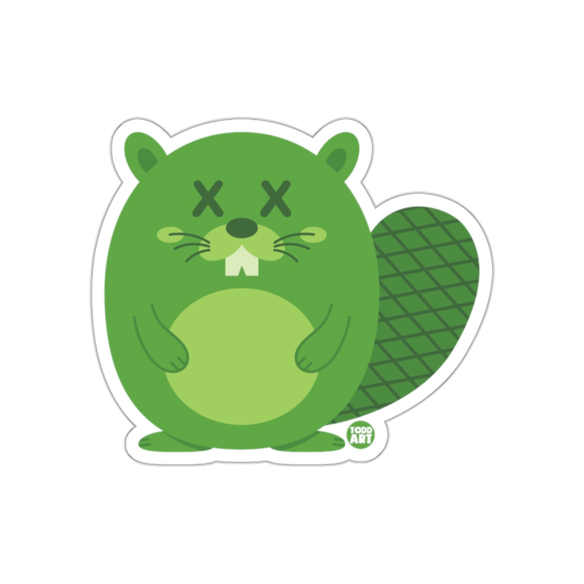 Cute Green Beaver with X Eyes Sticker Product