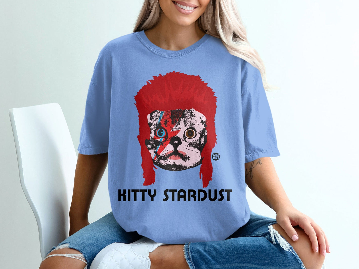 Kitty Stardust Graphic Blue Casual T-Shirt