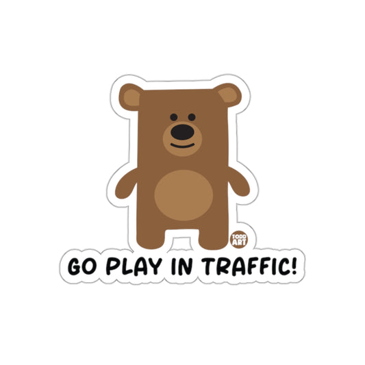 Cute Bear Go Play in Traffic Sticker Funny Art