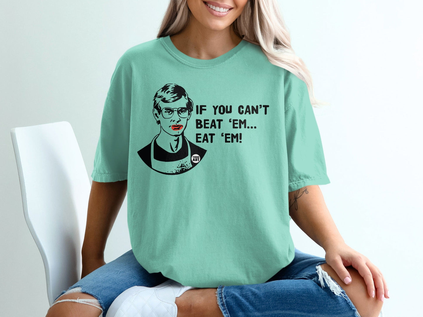 Mint t-shirt with Ruth Bader Ginsburg graphic and quote "If you can't beat 'em... beat 'em!"