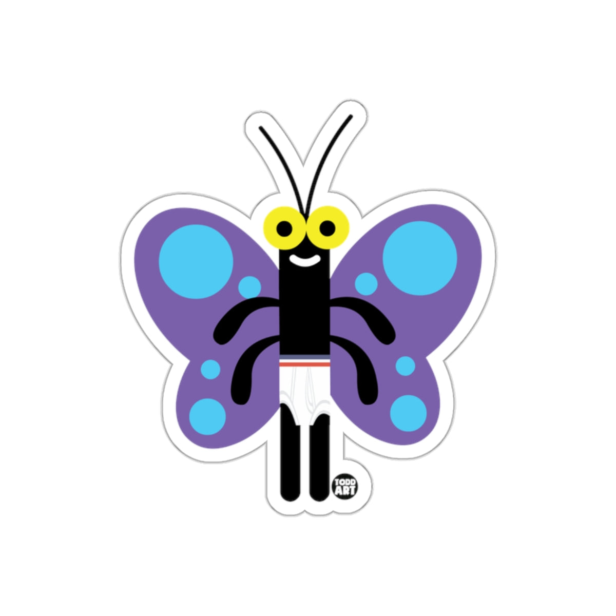 Cute Cartoon Butterfly with Blue and Purple Wings Sticker