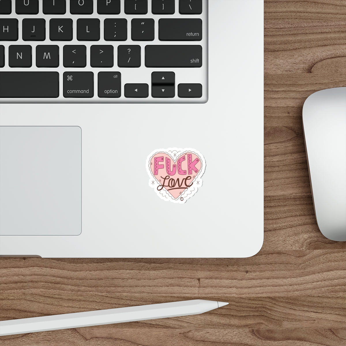 Pink Heart Sticker with Bold 'F*** Love' Text Design