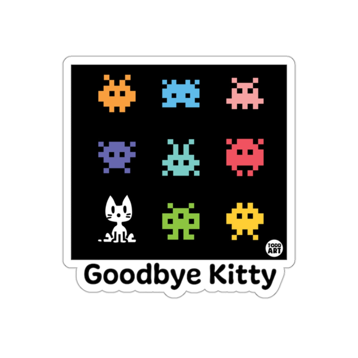 Retro Space Invaders Goodbye Kitty Sticker Product