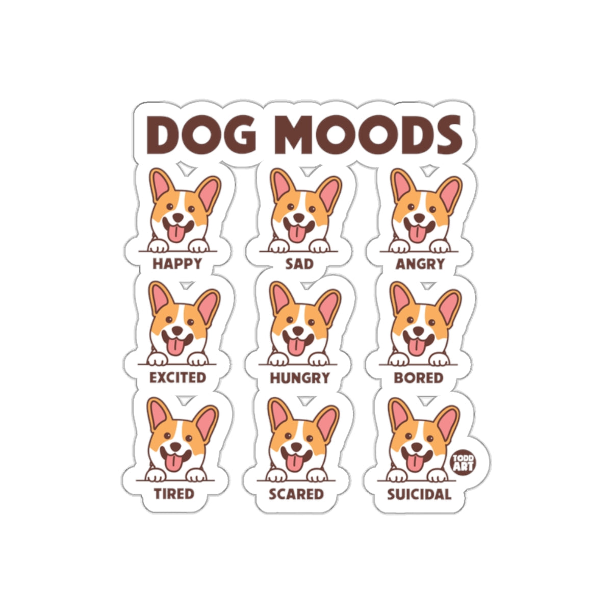 Dog Moods Sticker Sheet with Various Expressions