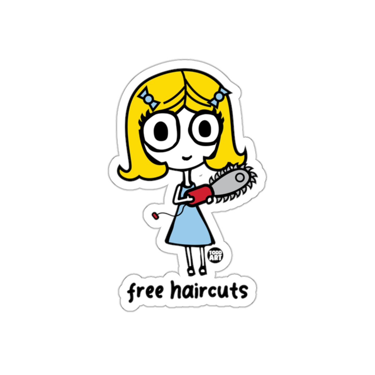 Free Haircuts Funny Cartoon Character Sticker