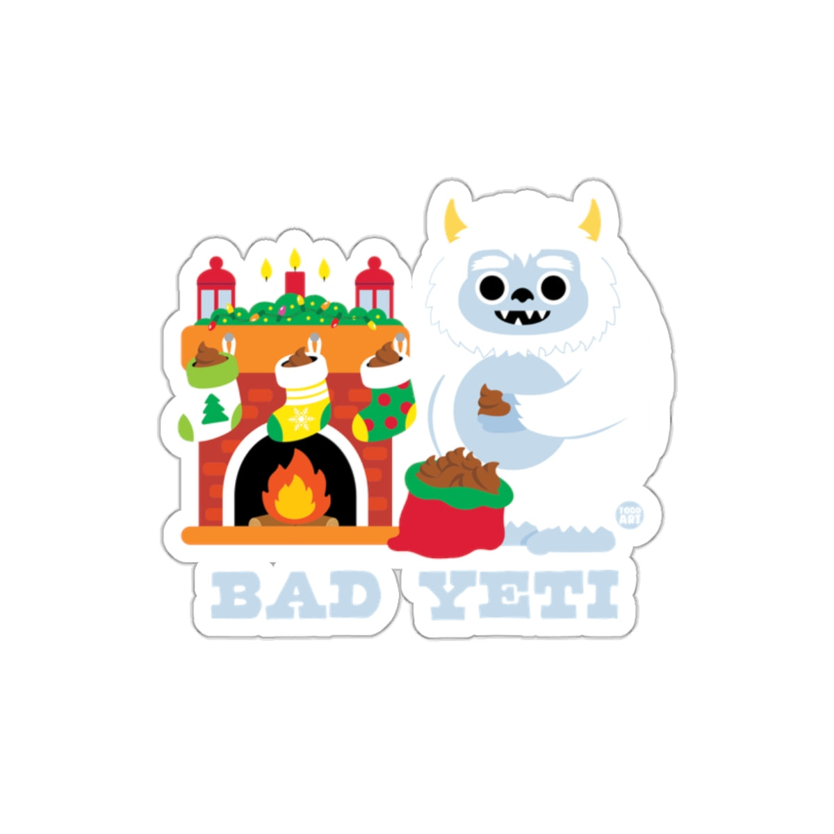 Funny Bad Yeti Christmas Holiday Fireplace Sticker