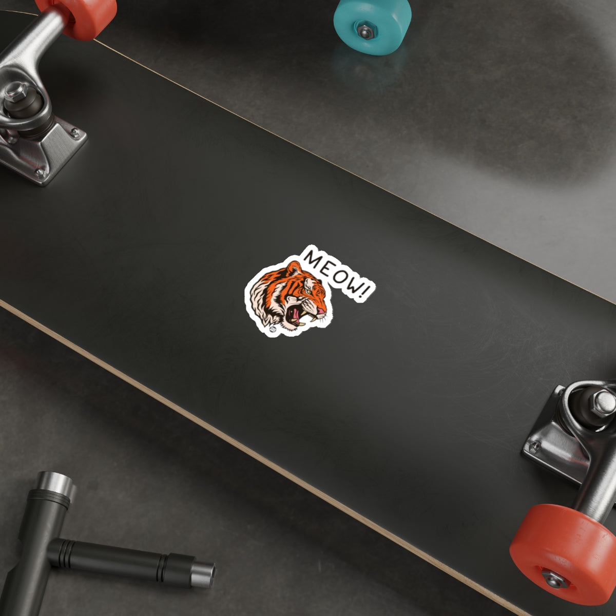 Tiger Sticker on Skateboard Deck Custom Vinyl Sticker