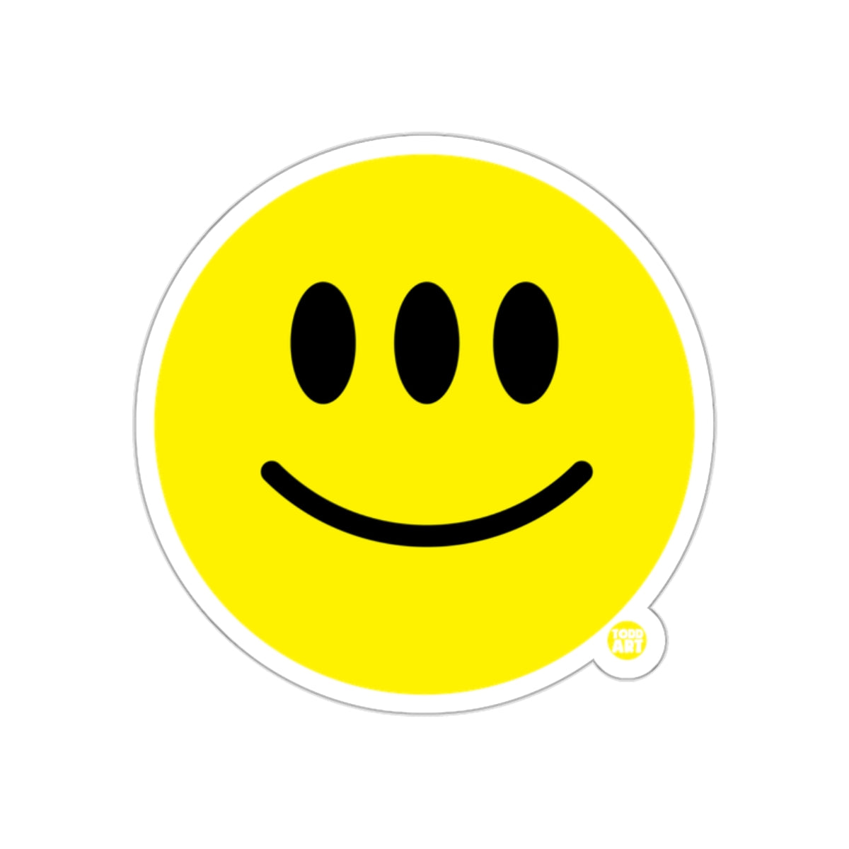 Triple-Eyed Smiley Face Sticker Yellow Emoji Design