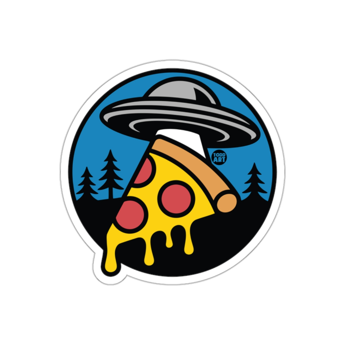 Pizza Abduction Forest Scene UFO Todd Art Design Stickers