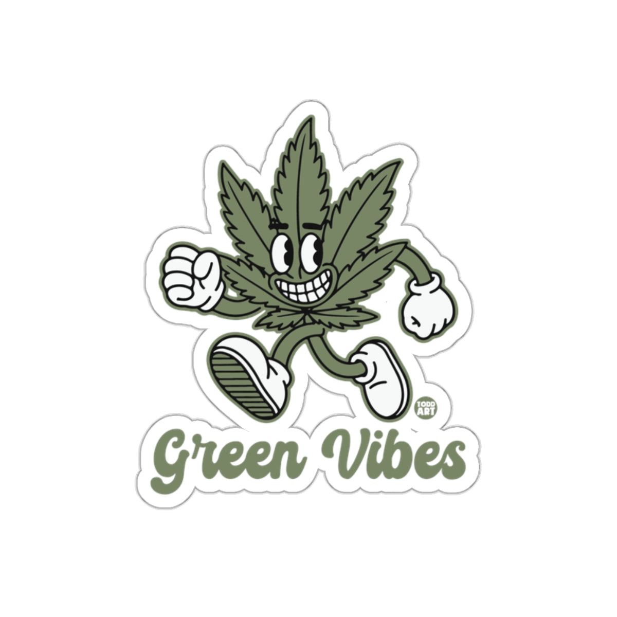 Green Vibes Happy Leaf Character Design Sticker
