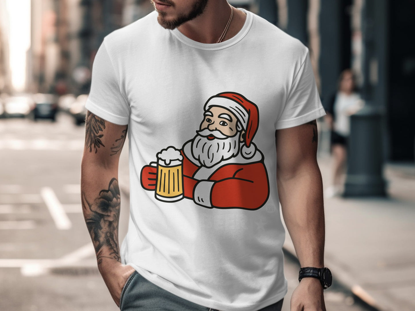 Santa Claus Holding Beer Graphic Tee Product