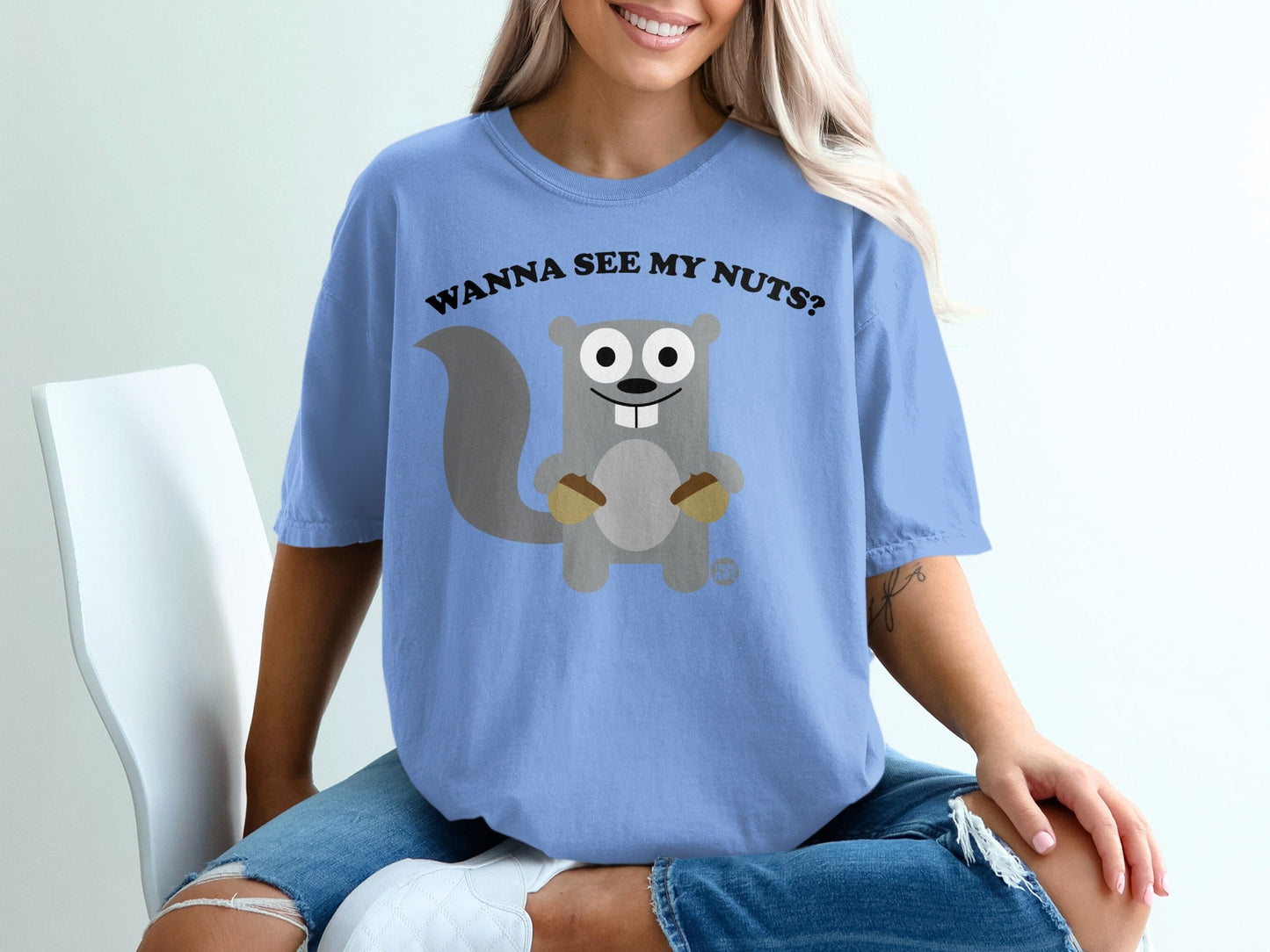 Funny Squirrel T-Shirt, Wanna See My Nuts Humor Tee, Cute Animal Pun Shirt, Adult Gag Gift, Playful Acorn Design, Unique Graphic T-Shirts