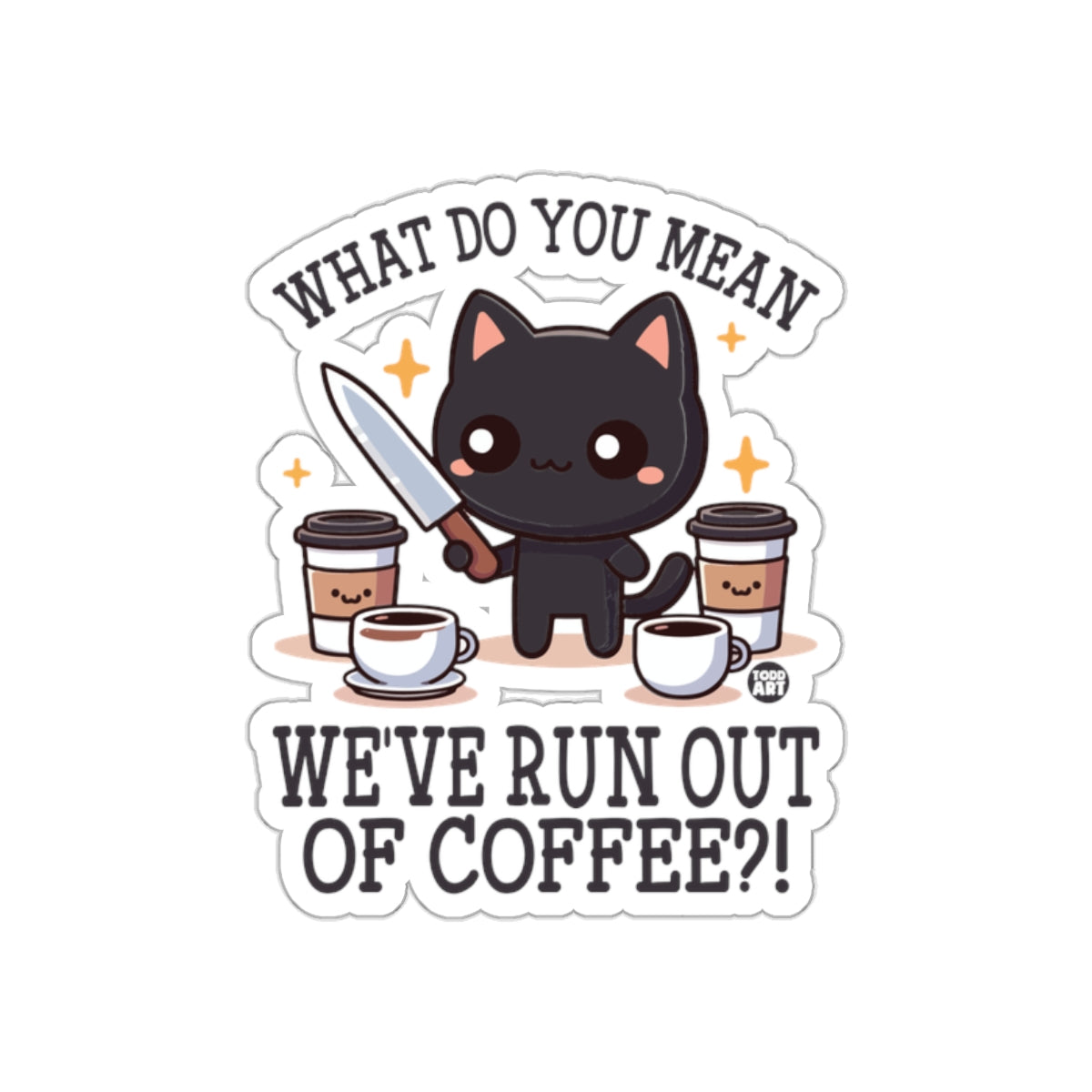 Cute Cat Holding Knife Funny Coffee Lover Sticker