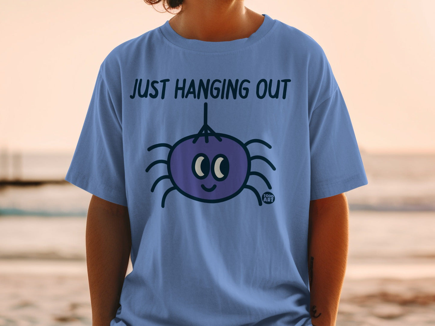 Just Hanging Out Cartoon Spider Graphic T-Shirt