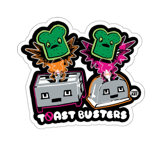 Funny Cartoon Toasters Green Toast Busters Todd Art Sticker