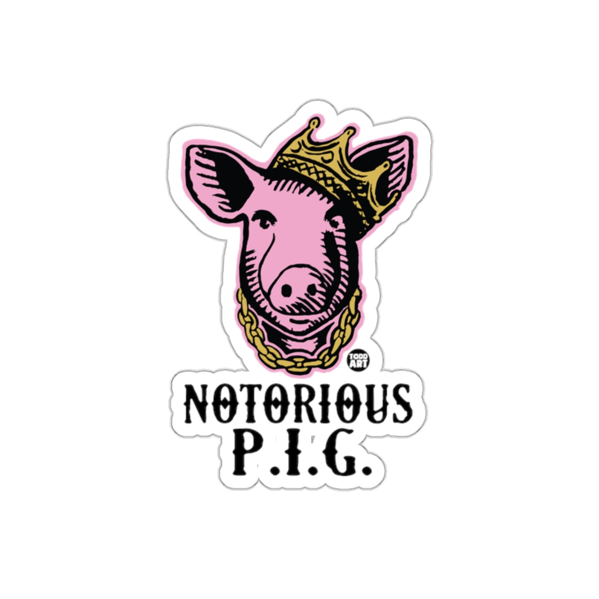 Notorious P.I.G. Pink Pig Head With Crown And Chain Stickers