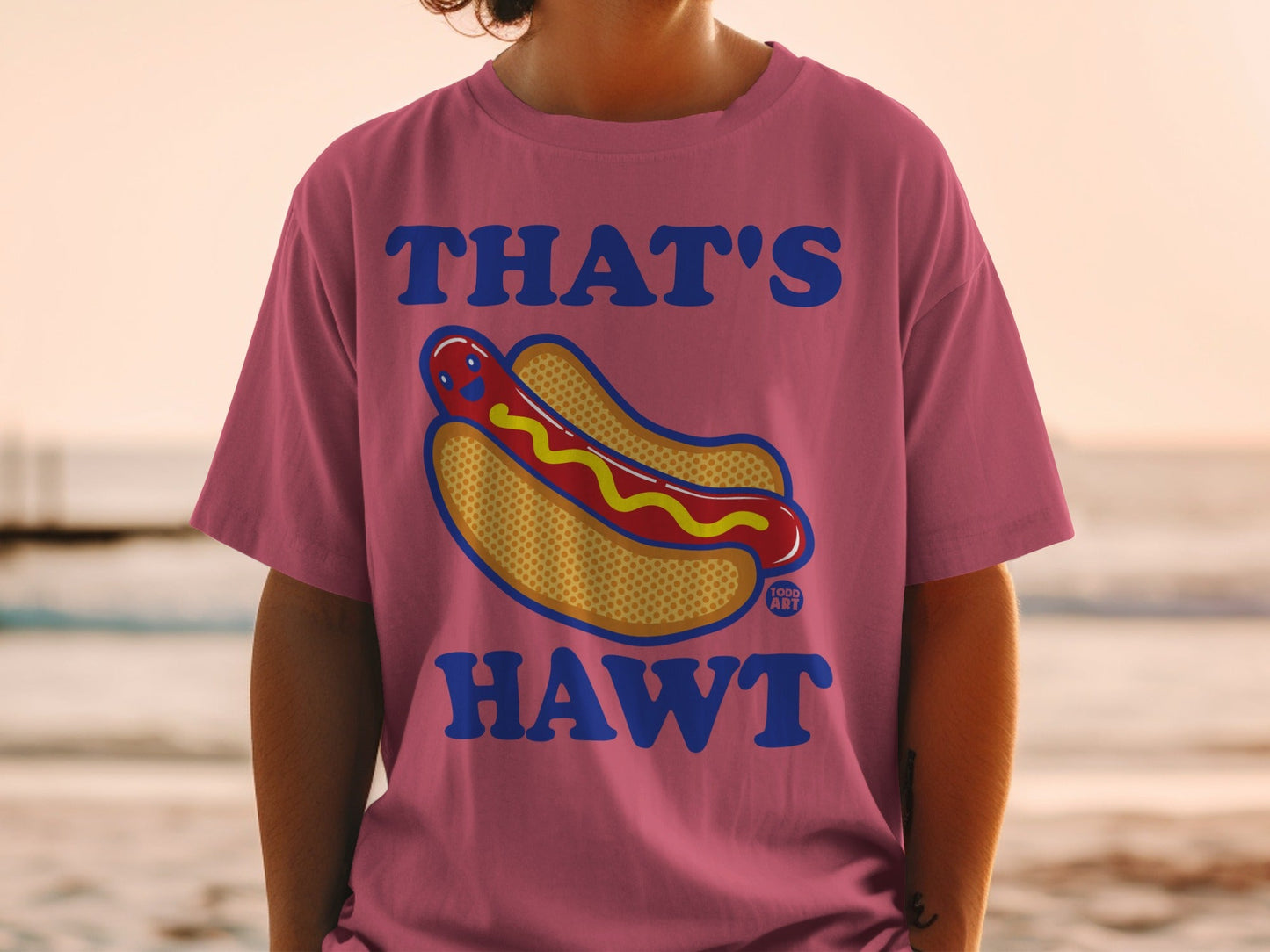 That's Hawt Hot Dog T-Shirt, Funny Fast Food Graphic Tee, Happy Hotdog Lover Gift, Retro Cartoon Mustard Bun Design, Summer Foodie T-Shirts