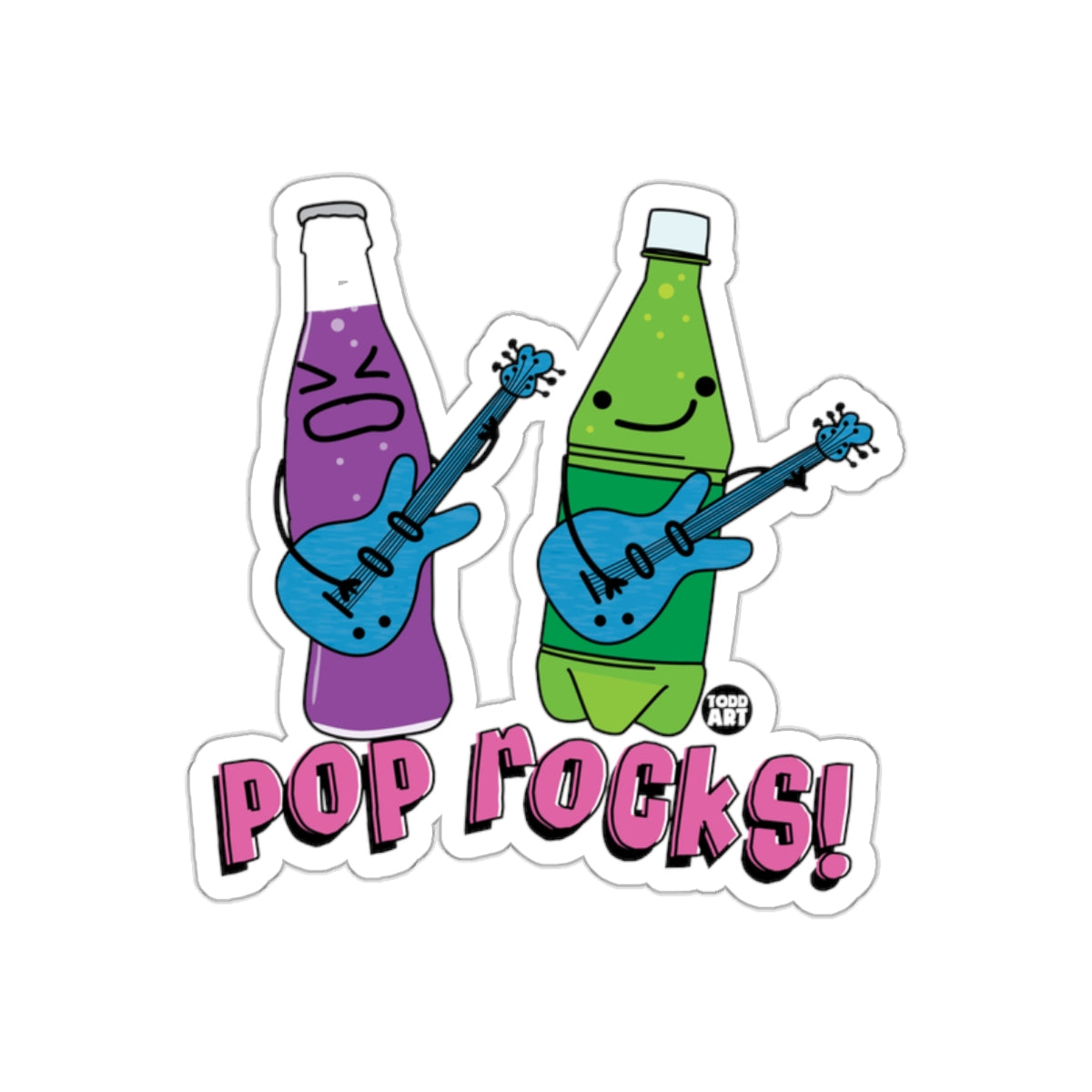 Pop Rocks Soda Bottles with Guitars Sticker Design