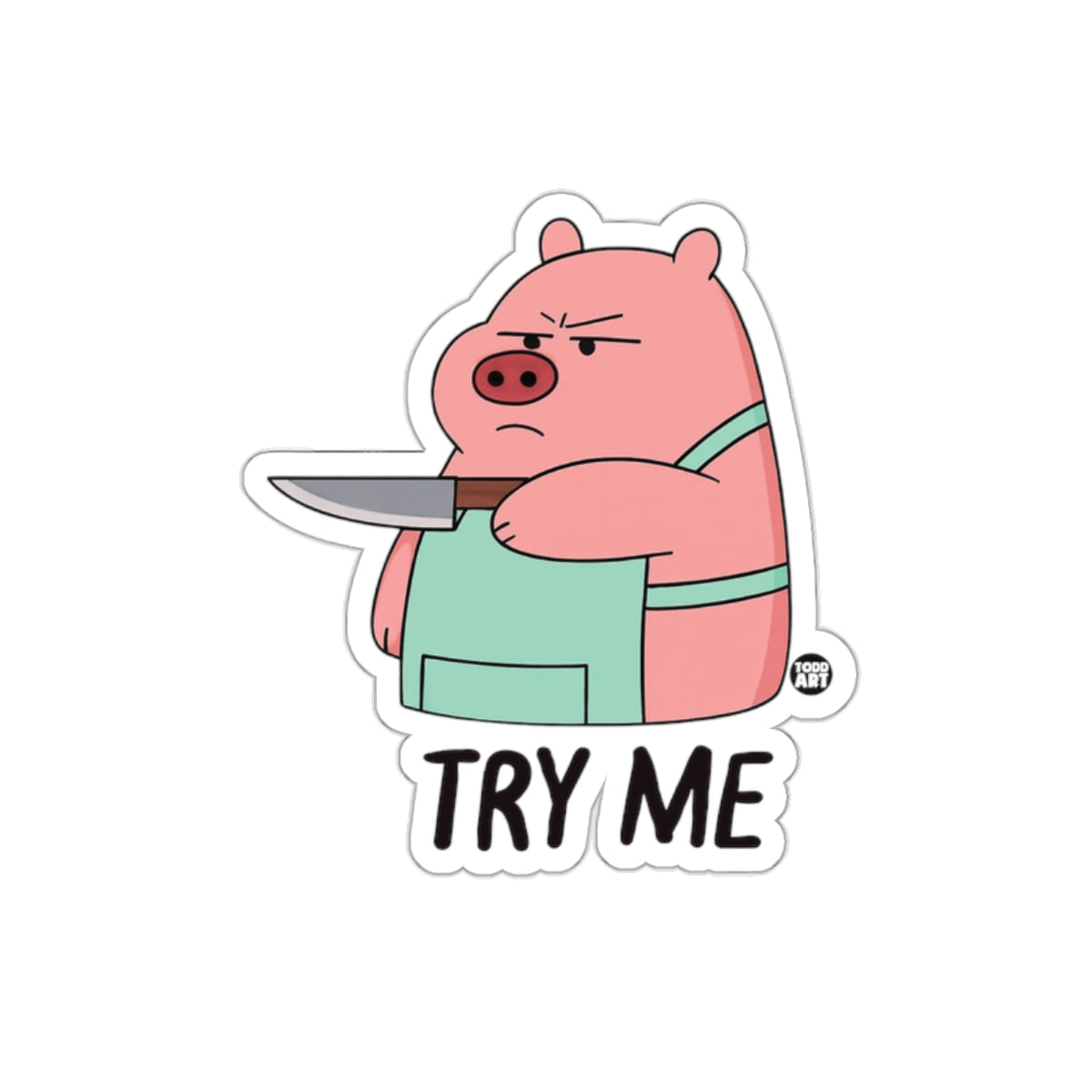 Cartoon Angry Pig with a Knife Try Me Design sticker