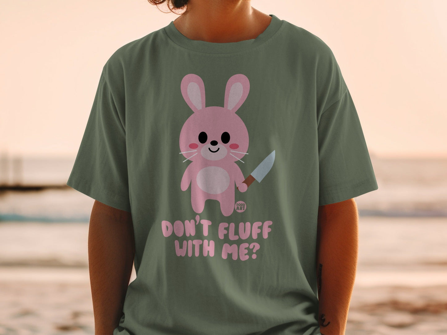 Pink Bunny with Knife Don't Fluff With Me Shirt