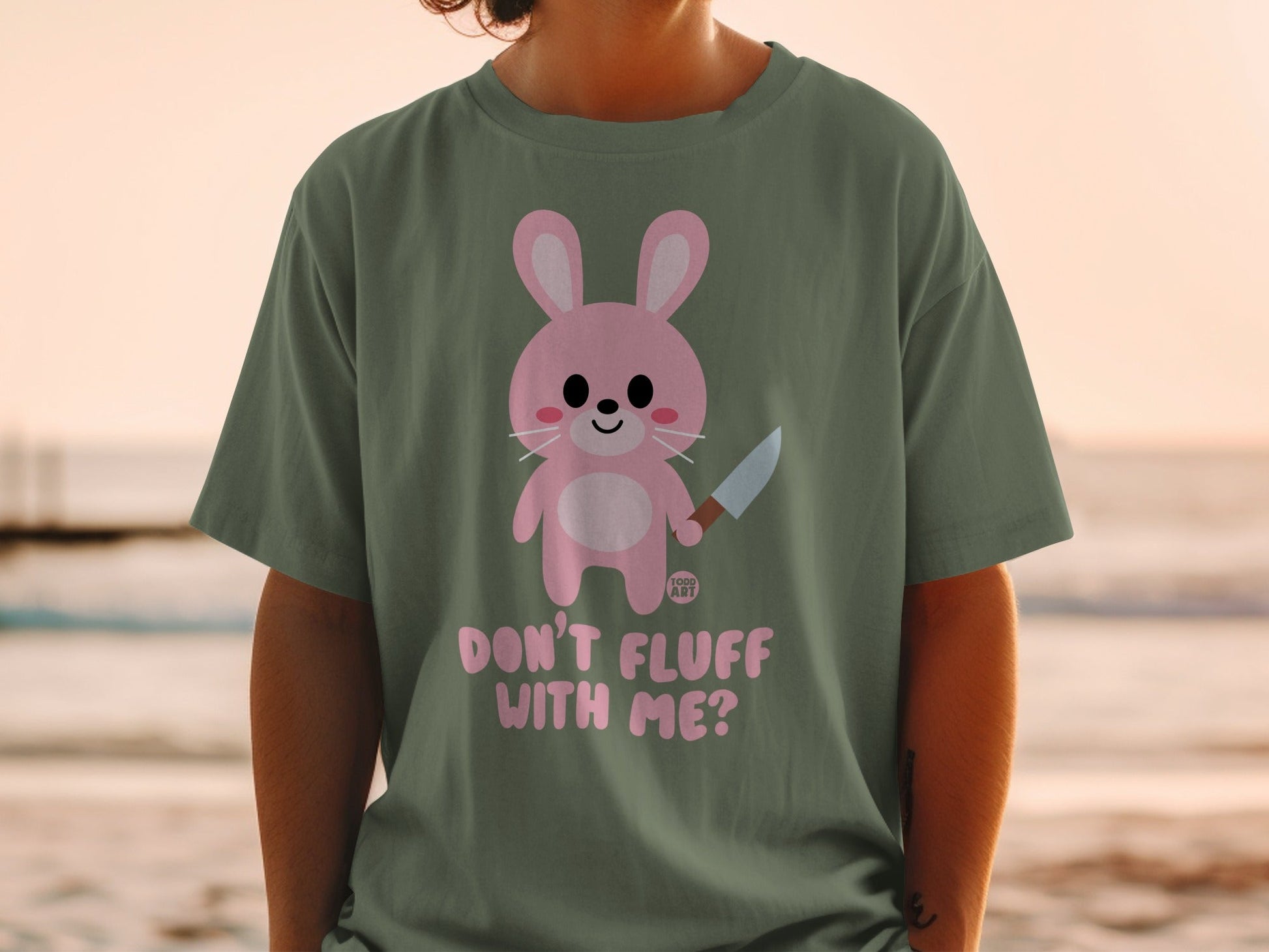 Pink Bunny with Knife Don't Fluff With Me Shirt