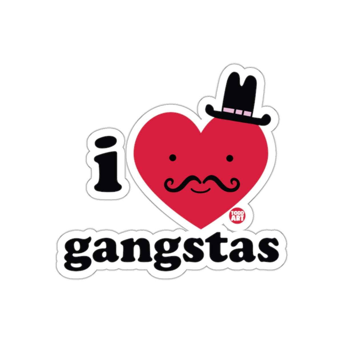 I Love Gangstas Heart With Mustache Sticker