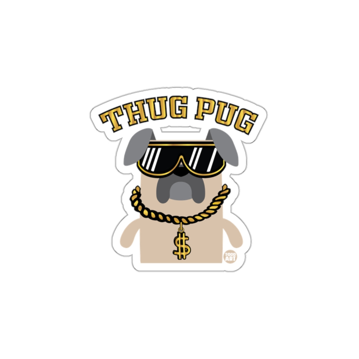 Thug Pug with Sunglasses and Gold Chain Sticker