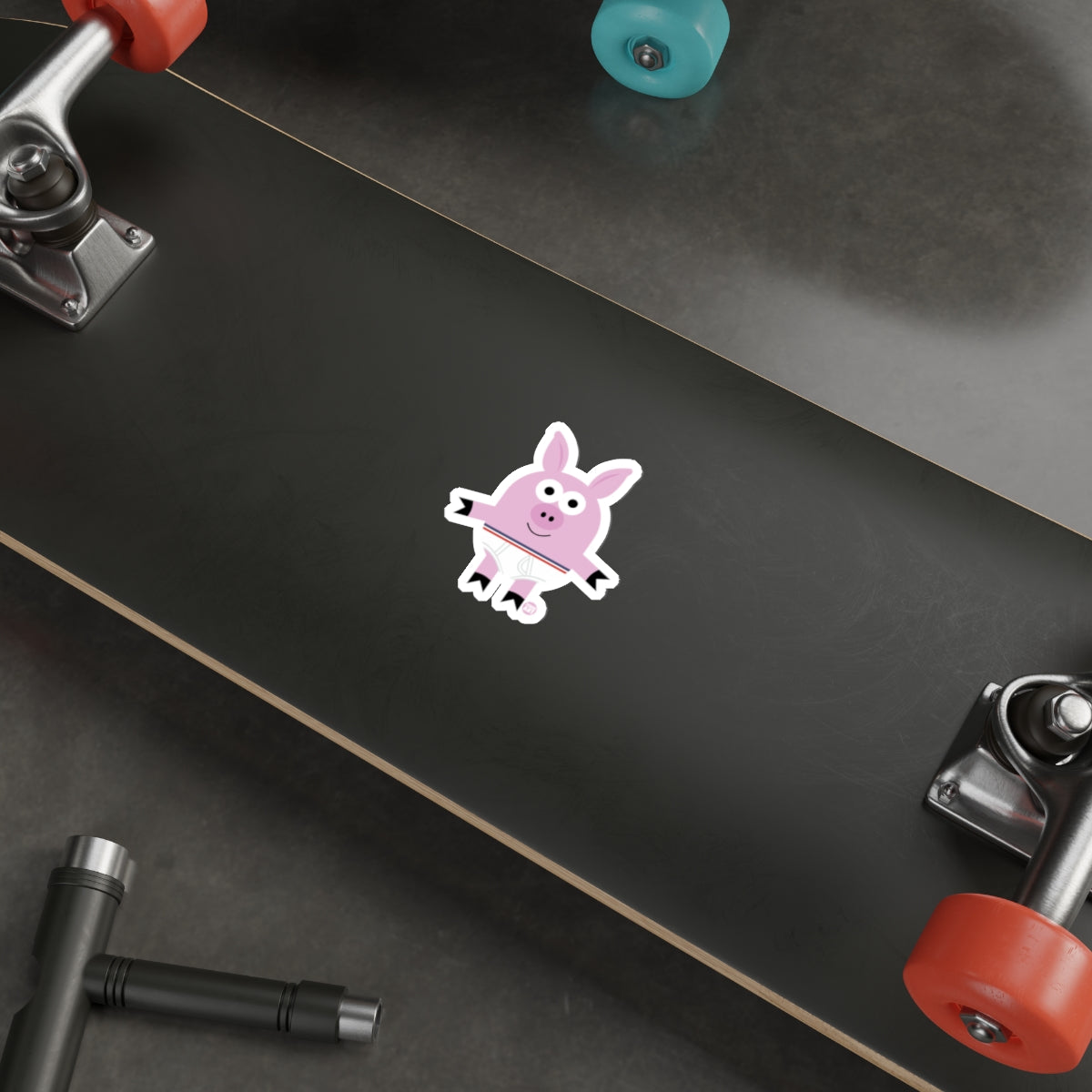 Cute Pink Cartoon Pig Sticker on Skateboard Product