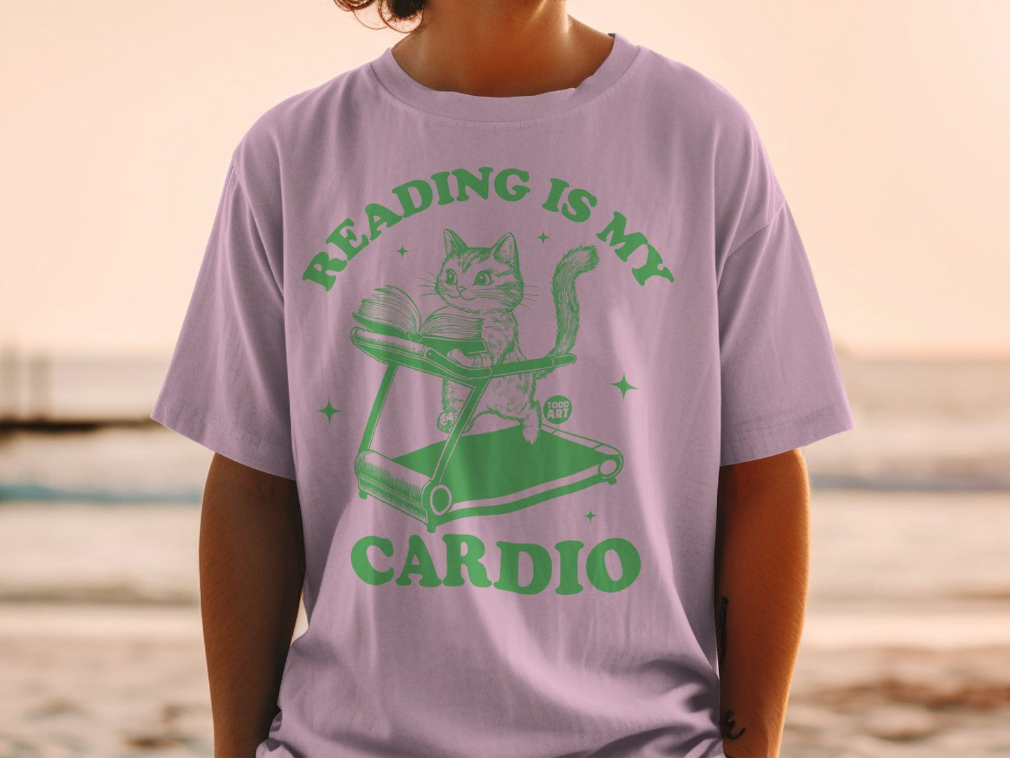 Reading Is My Cardio Cat Graphic Tee Shirt