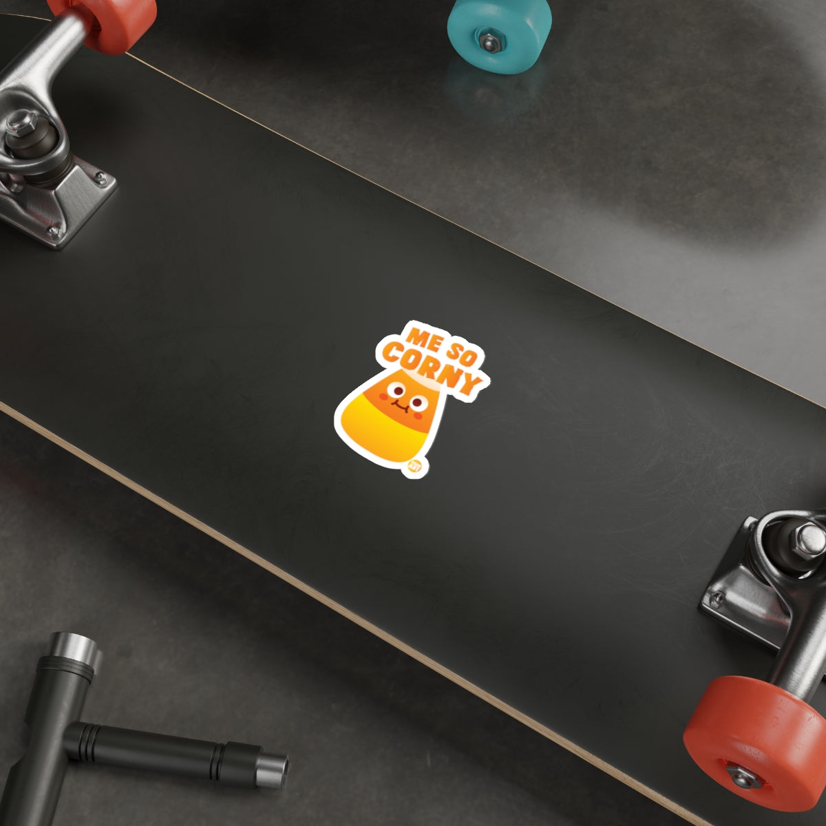 Funny Candy Corn Sticker on Skateboard Decal Product