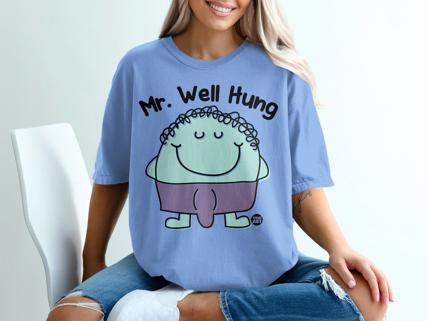 Funny Mr. Well Hung Character Graphic T-shirt