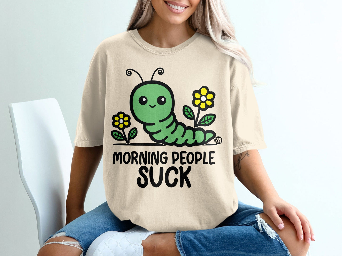 Morning People Suck Funny Caterpillar Graphic T-Shirt
