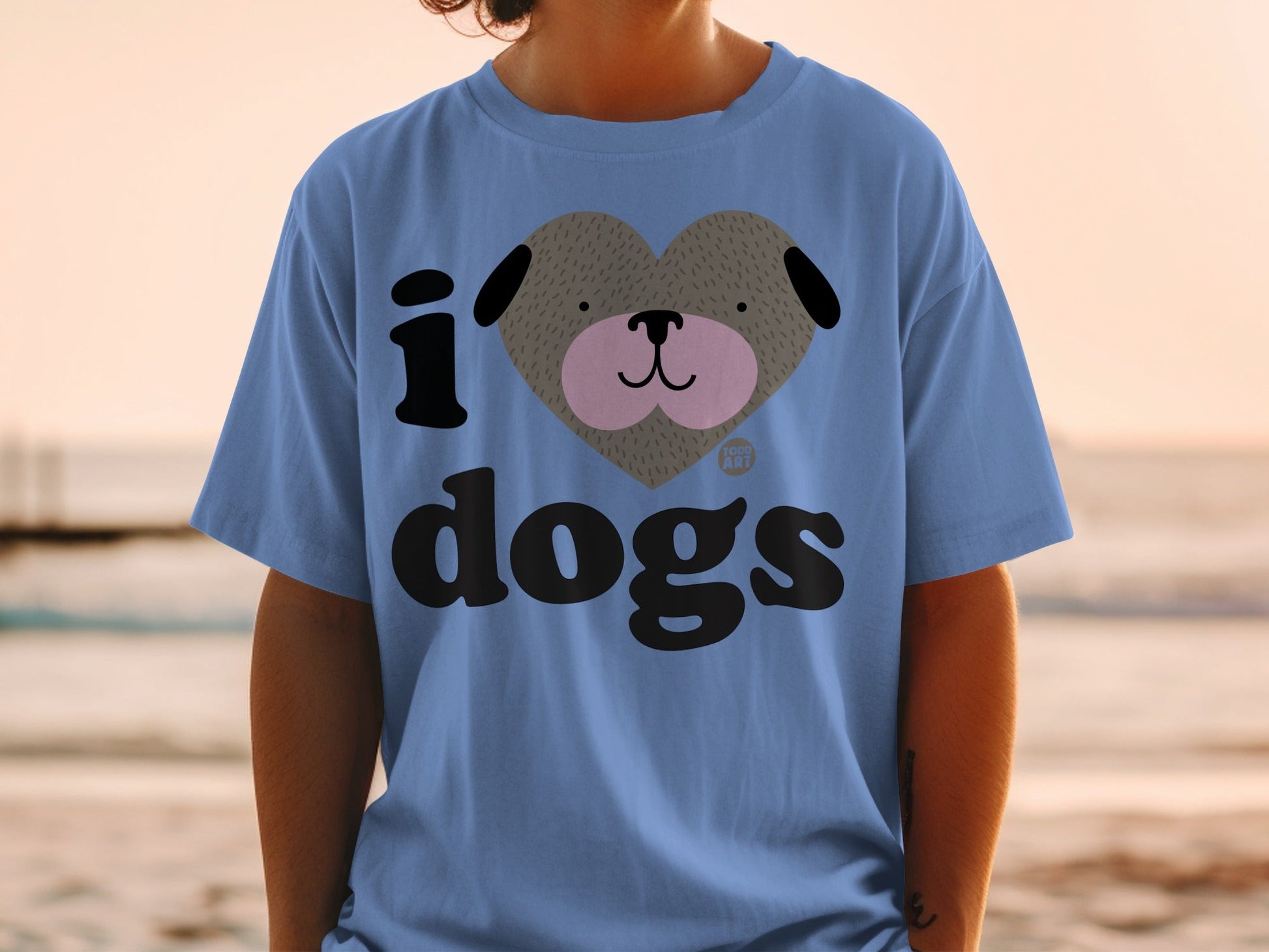Blue T-Shirt with I Love Dogs Graphic Design