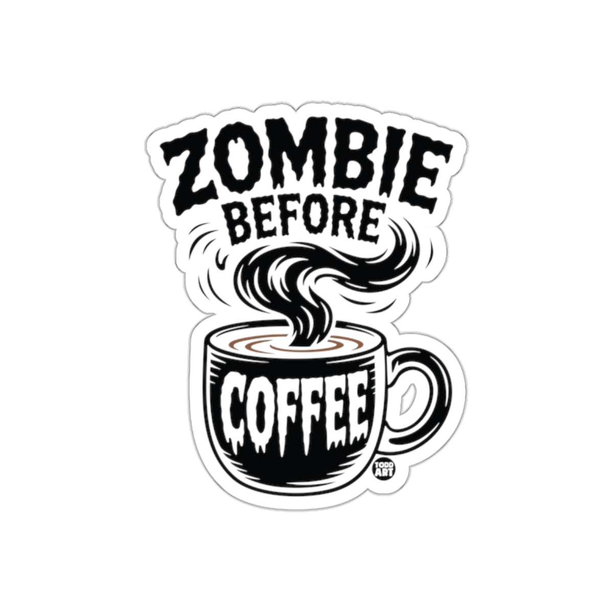 Zombie Before Coffee Funny Illustrated Sticker