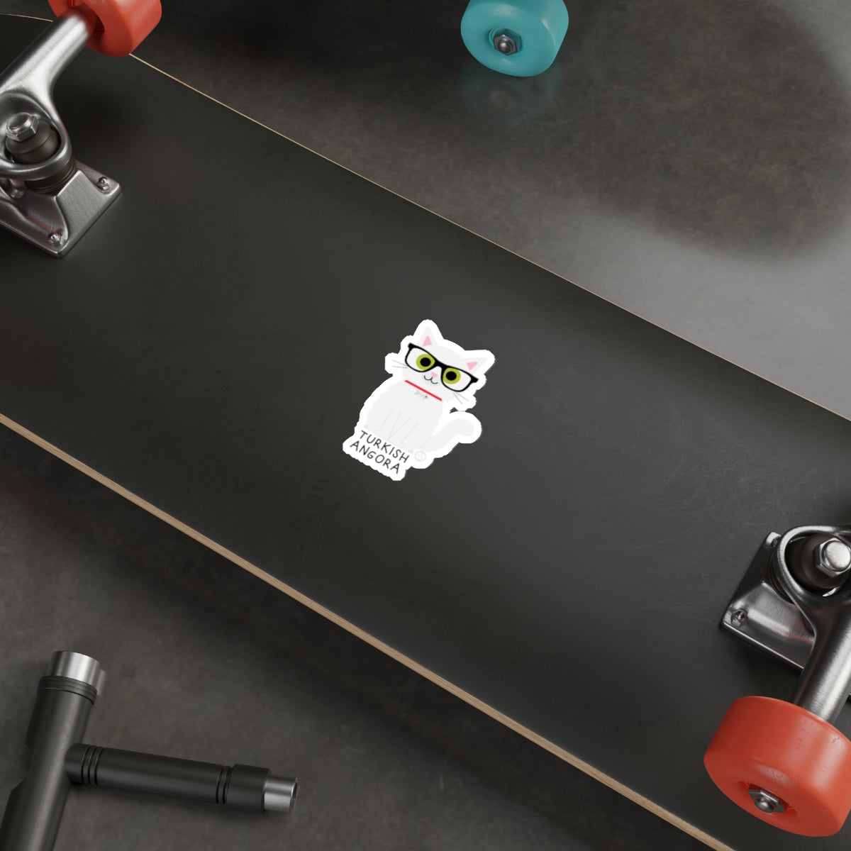 Turkish Angora Cat Sticker on Skateboard Deck