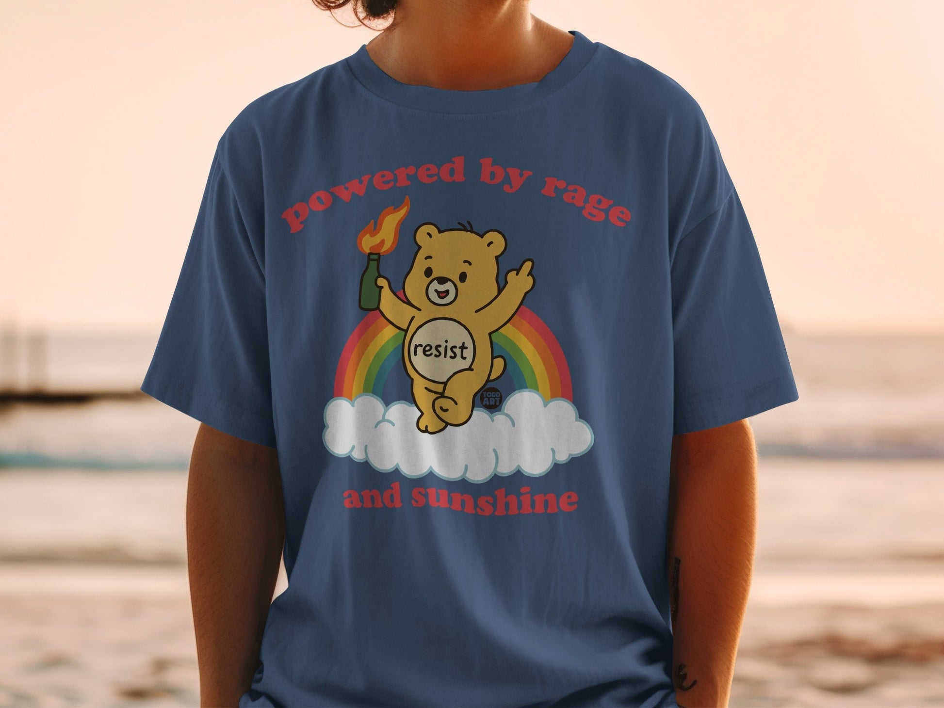 Powered by Rage and Sunshine Funny Bear Graphic Shirt