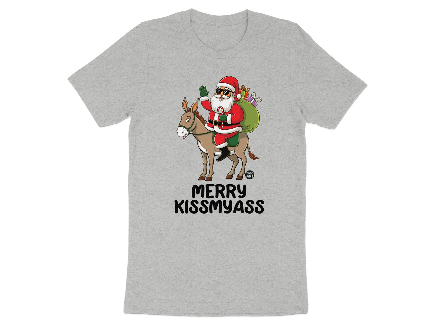 Merry Kissmyass Santa on Donkey Graphic T-Shirt