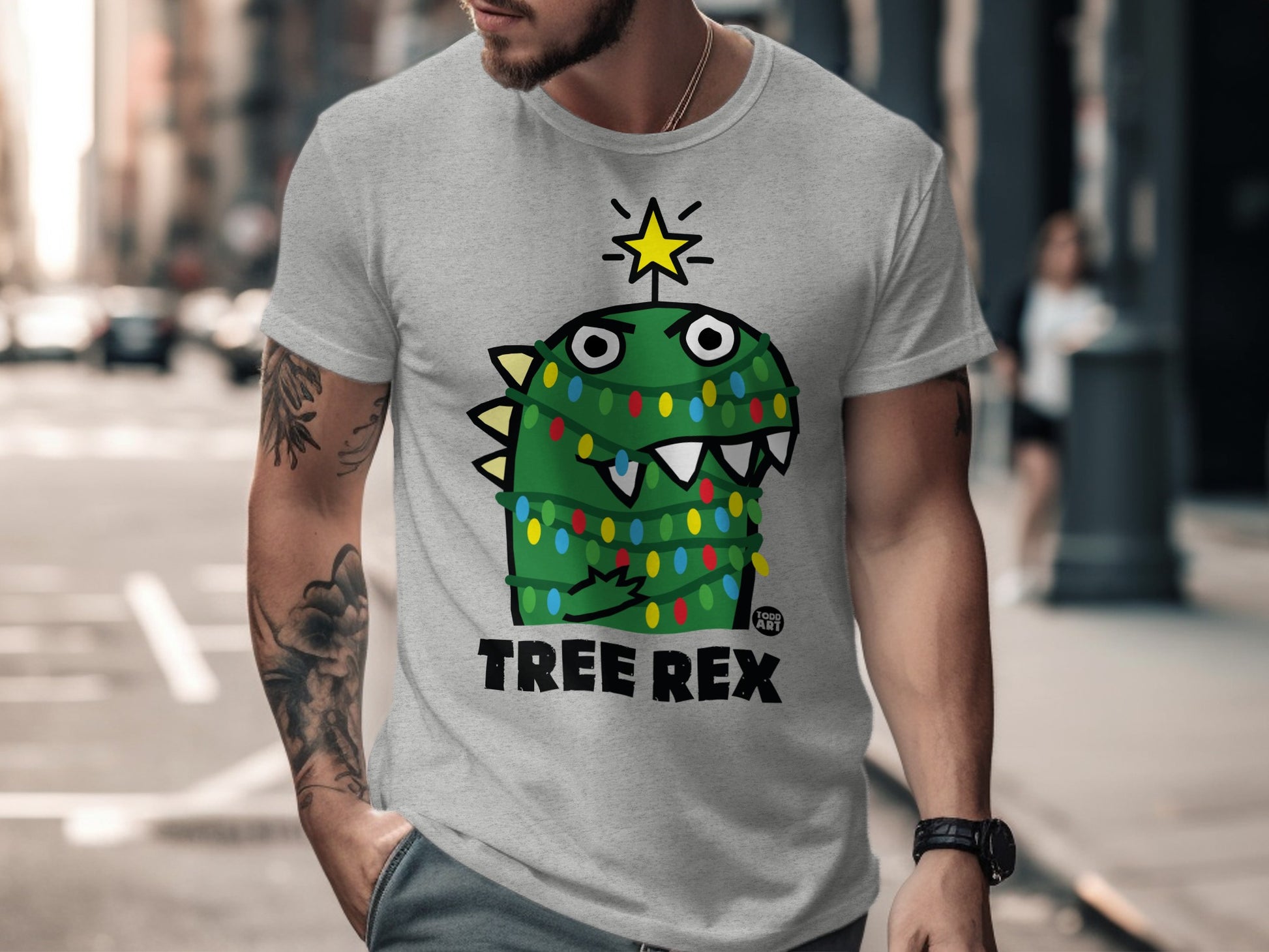 Tree Rex Dinosaur with Star Grey T-shirt product