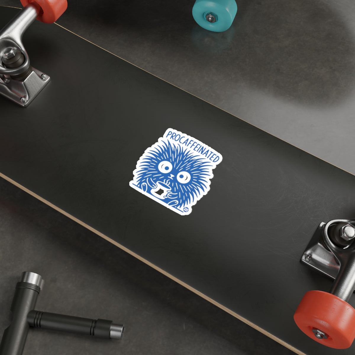 Procaffeinated Blue Furry Creature Coffee Funny Sticker 