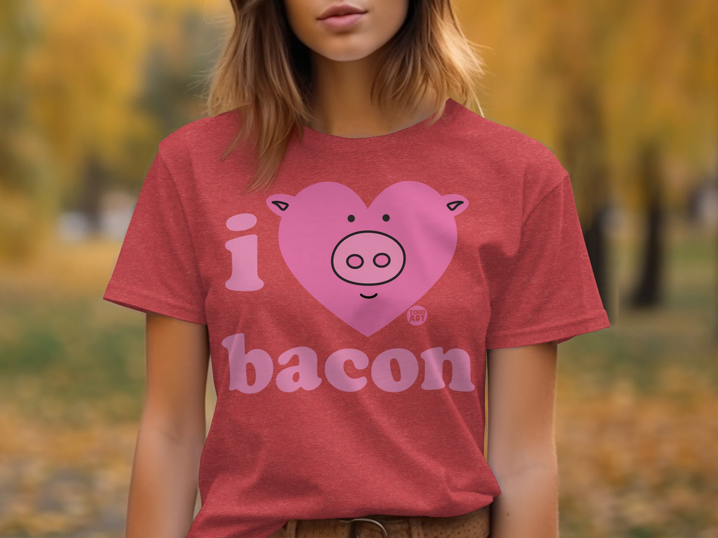 I Heart Bacon Adorable Pig Character T-Shirt