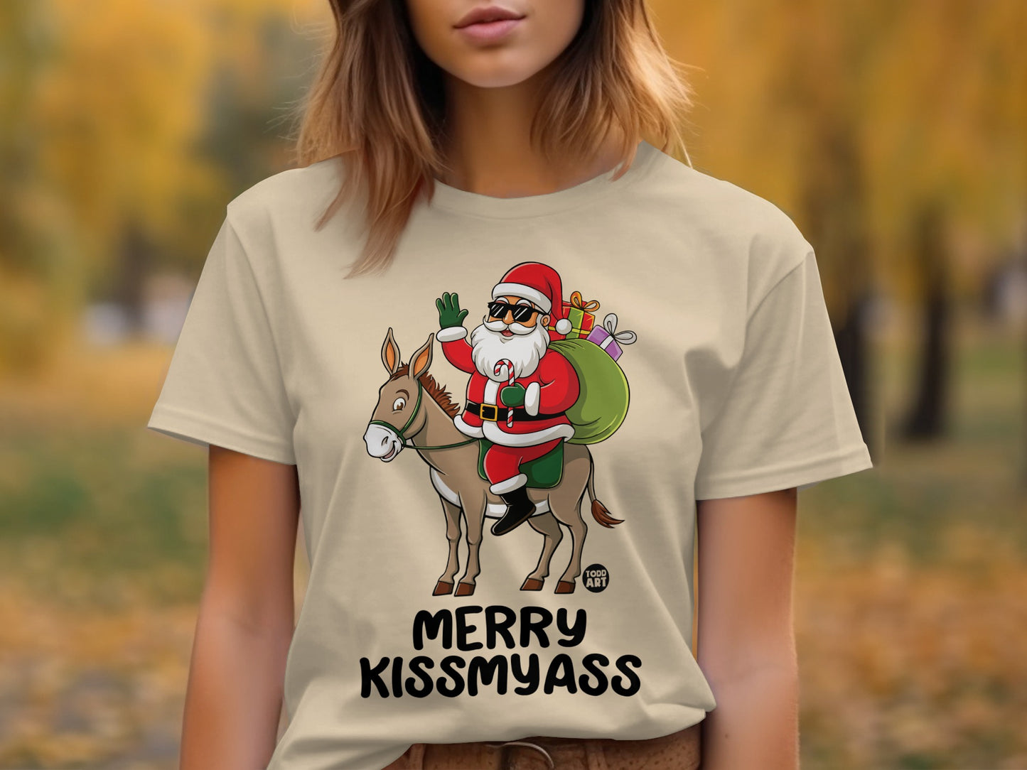 Santa Riding Donkey Merry Kissmyass T-Shirt