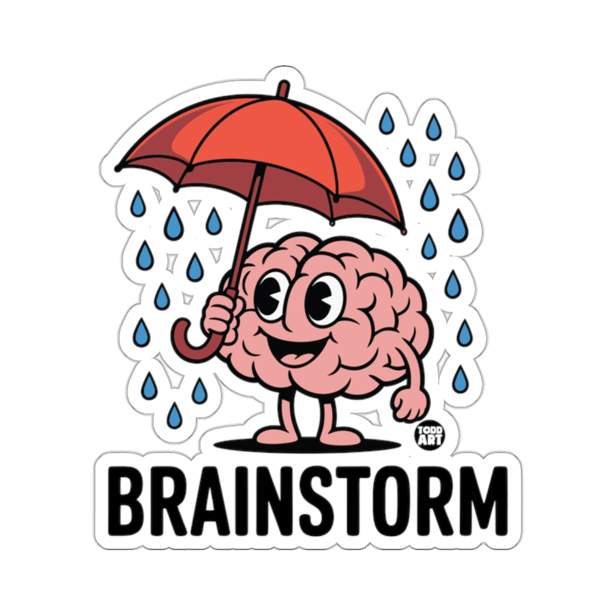 Cartoon Brain Umbrella Raindrop Brainstorm Happy 