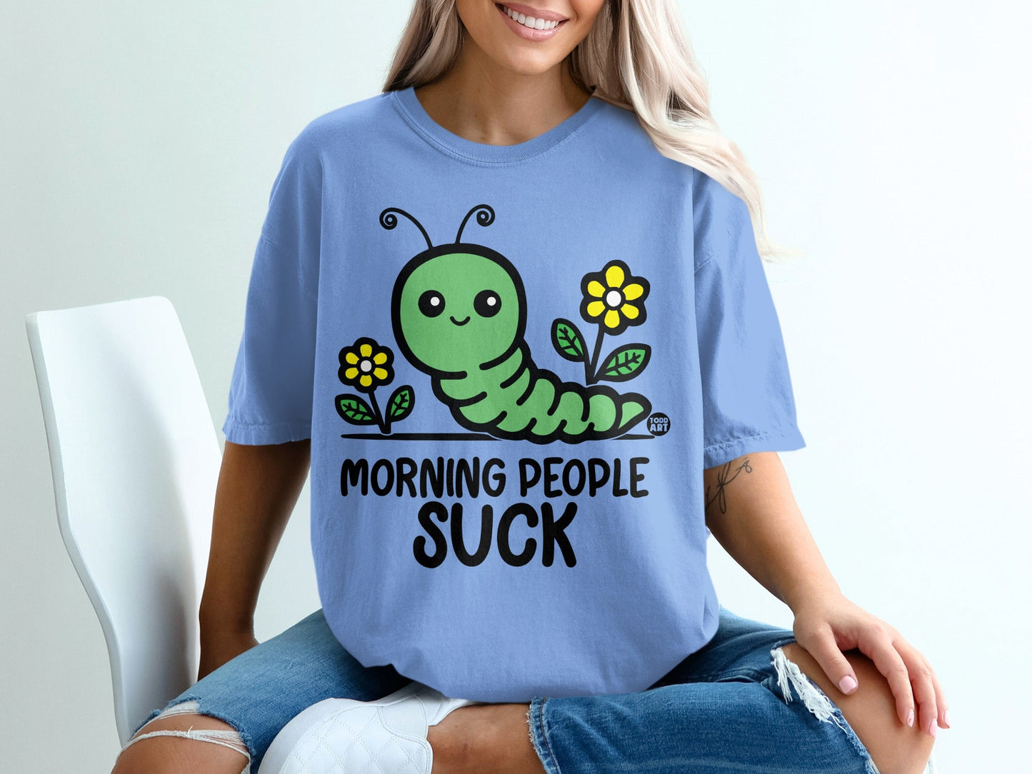 Morning People Suck Graphic Caterpillar Shirt