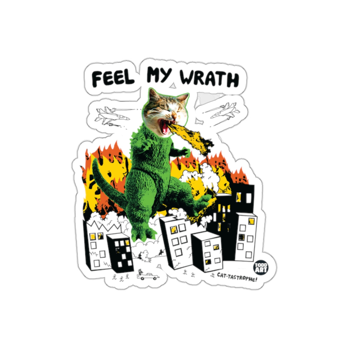 Feel My Wrath Kitty Godzilla Comic Style Catastrophe Stickers