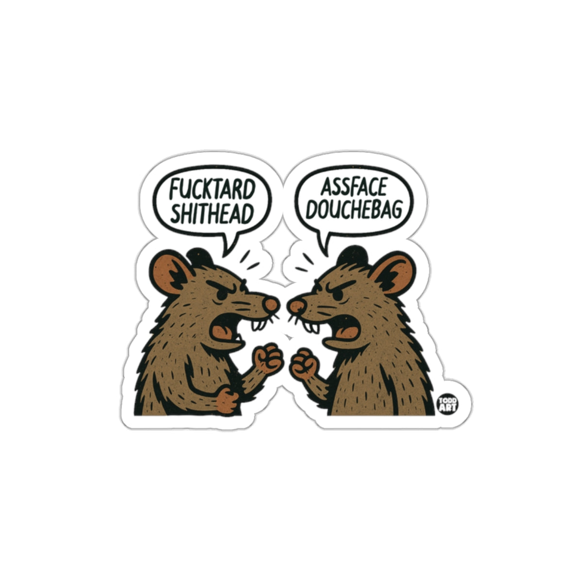 Mean Angry Rats Arguing Sticker for Humorous Fun