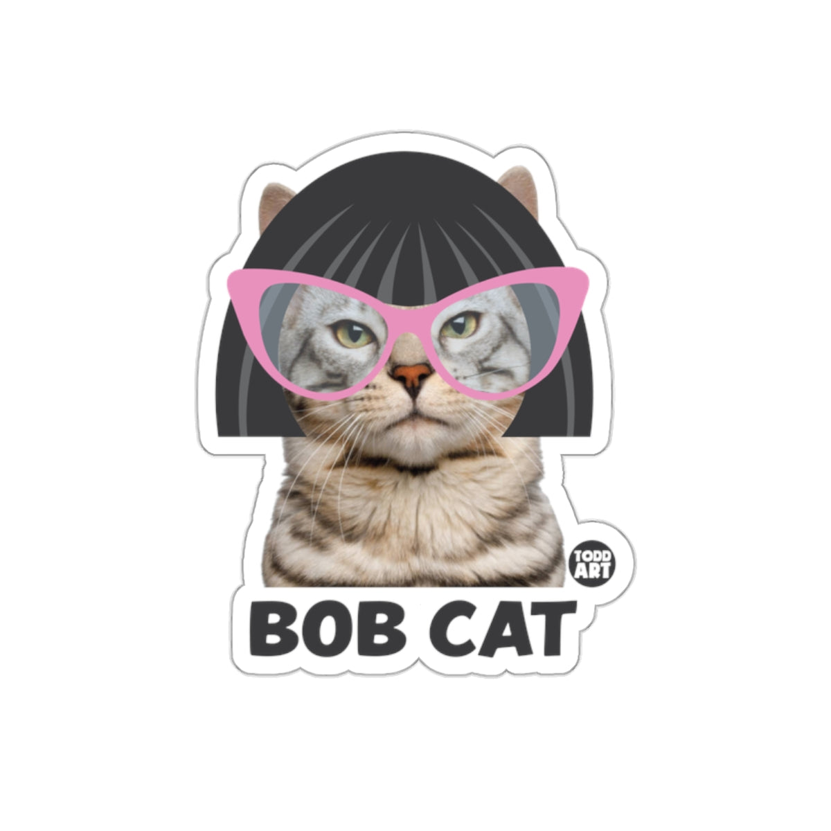 Bob Cat with Pink Glasses Funny Sticker Decal