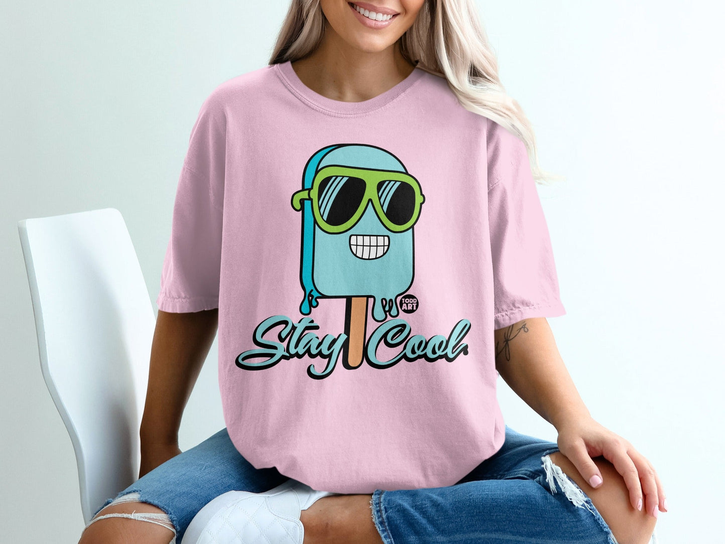 Stay Cool Graphic Ice Cream Design T-Shirt