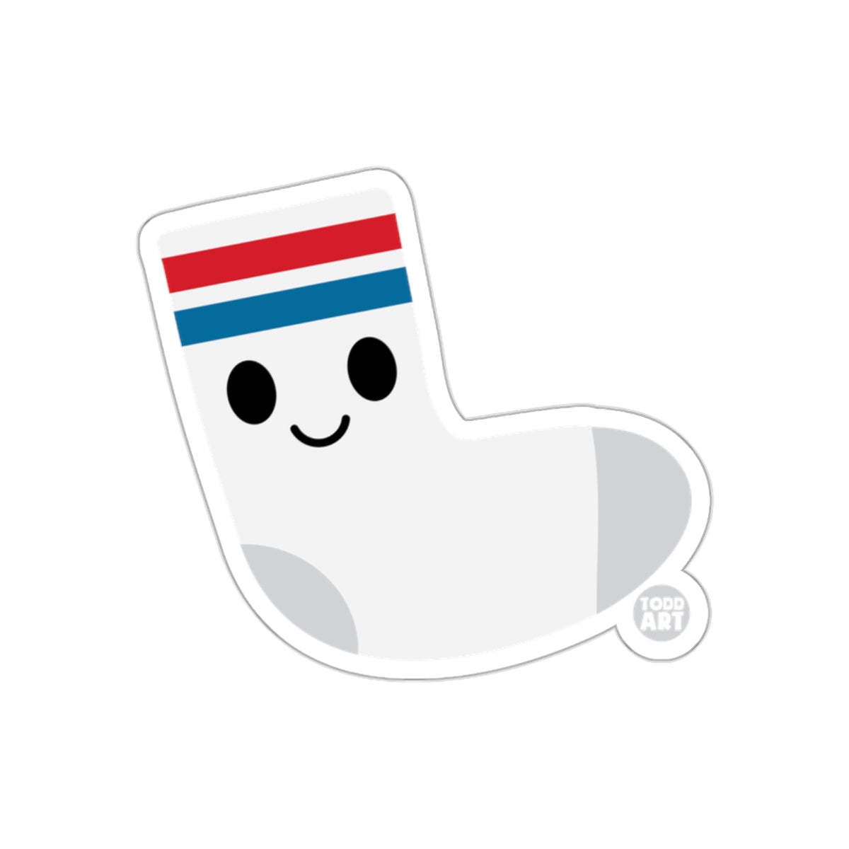 Smiling Face White Sock with Red and Blue Stripes Sticker