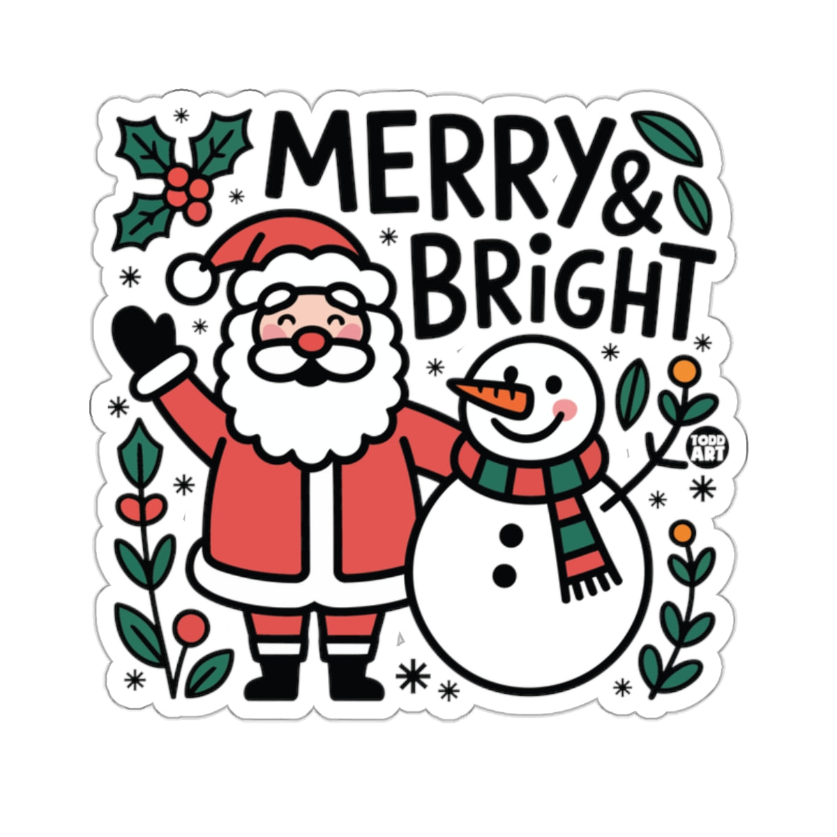 Merry & Bright Festive Santa Snowman Winter Holiday Decor 